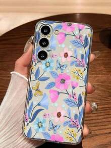 1 Piece Fashionable Blue Flower Design Soft Phone Case, Compatible With IPhone, Honor, , Galaxy A04e/12/A13/A14/A34/A50/A52/A53/A54/S21/S22/S23/S24/S25/S25Ultra, 6A/7A/8A, 12T/13T, Waterproof, Shockproof, Dropproof, Scratch-Resistant, International Version, Not The Domestic Version - 透明 2 - 查看 7