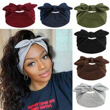 6pcs/Pack New Wide Rabbit Ear Twisted Paisley Print & Solid Color Elastic Bow Headbands, Women Yoga Hair Accessories,Gym Turban Headband Sweatband, Hairband Fall Winter Hair Band For Vacation Outfits Woman Elegant Scarf Women Bandanas Soft Headwrap Summer Outfits,Travel,Birthday - Multicolor - View 11
