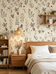 1 Roll Light Yellow Floral Series Wallpaper, Bohemian Style Removable PVC Wallpaper, Modern Minimalist Self-Adhesive Design. This Multi-Functional Home Wall Sticker And Home Decor Sticker Is Suitable For Cabinet Decoration, Bedroom Accent - Multicolor - View 3