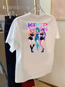 Camiseta Gráfica de Grupo  para Mujer - Ropa para Fans de Música Pop Coreana con Nombres de Miembros y Foto del Grupo, Camiseta Casual de Manga Corta con Cuello Redondo, Lavable a Máquina, Esencial para Primavera, Verano y Otoño, Moda de Temporada, Ajuste Cómodo, Camiseta Estampada Y2k - Blanco - Ver 2
