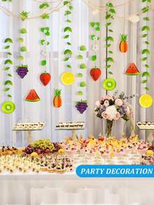 12pcs Fruit Pennant Garland, 3D Fruit Decor Wreath For Summer, Hanging Backdrop Decor Suitable For Birthday Party, Tabletop Decor, Party Supplies, Hawaiian Party, Home Decor, Graduation, Mother's Day, Bachelorette Party - A - View 2