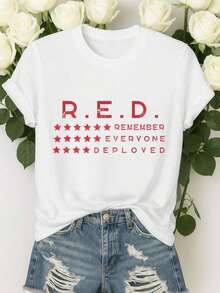 Talla Grande - Camiseta "Viernes en Rojo: Recordemos a Todo el Personal Desplegado", Viernes Rojo, Camiseta de Conmemoración RE, Top Holgado de Moda para Mujer, Cómodo para Uso Diario, Adecuado para Actividades Casuales, Transpirable y Ligeramente Elástico, Lavable a Máquina 2026 - Blanco - Ver 3
