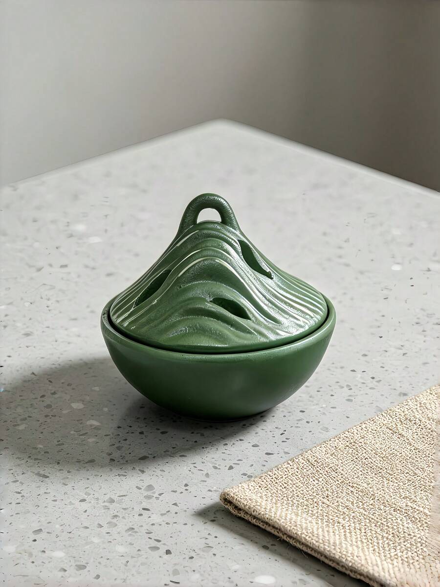 1個山形陶瓷香爐，現代奢華石材紋理桌面家居裝飾，適用於客廳、玄關及居家陳列，砂岩/深褐色
