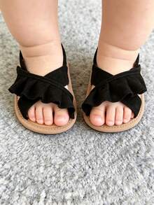Giày sandal mùa hè cho bé gái, đế mềm, thích hợp cho trẻ sơ sinh và trẻ mới biết đi, giày tập đi, giày váy cho bé tập đi trong nôi. - màu đen - Xem 5