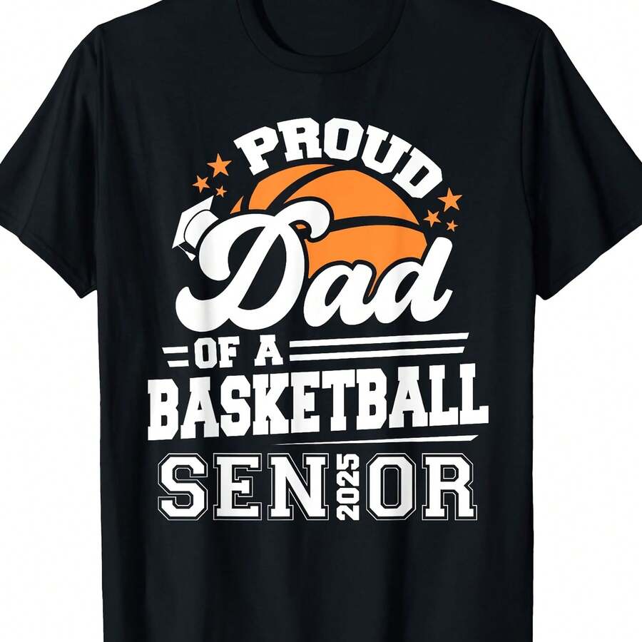 2025 Basketball Graduation Gift Dad - Soft and Comfclothestable clothesg T-Shirt, with White and Orange Graphic , Regular Fit Shclothest Sleeve Casual - Negro - Ver 1
