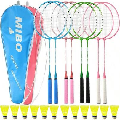 8 Pcs Badminton Rackets Set With 12 Shuttlecocks, Lightweight Badminton Set Of 4 Adults Backyard Gym Beach Outdoor Games