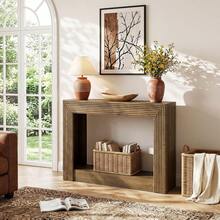 LITTLE TREE 105 Cm Farmhouse Console Table, 2-Tier Storage Sofa Table, Narrow Brown Entryway Table For Living Room Hallway Foyer - Brown - View 5