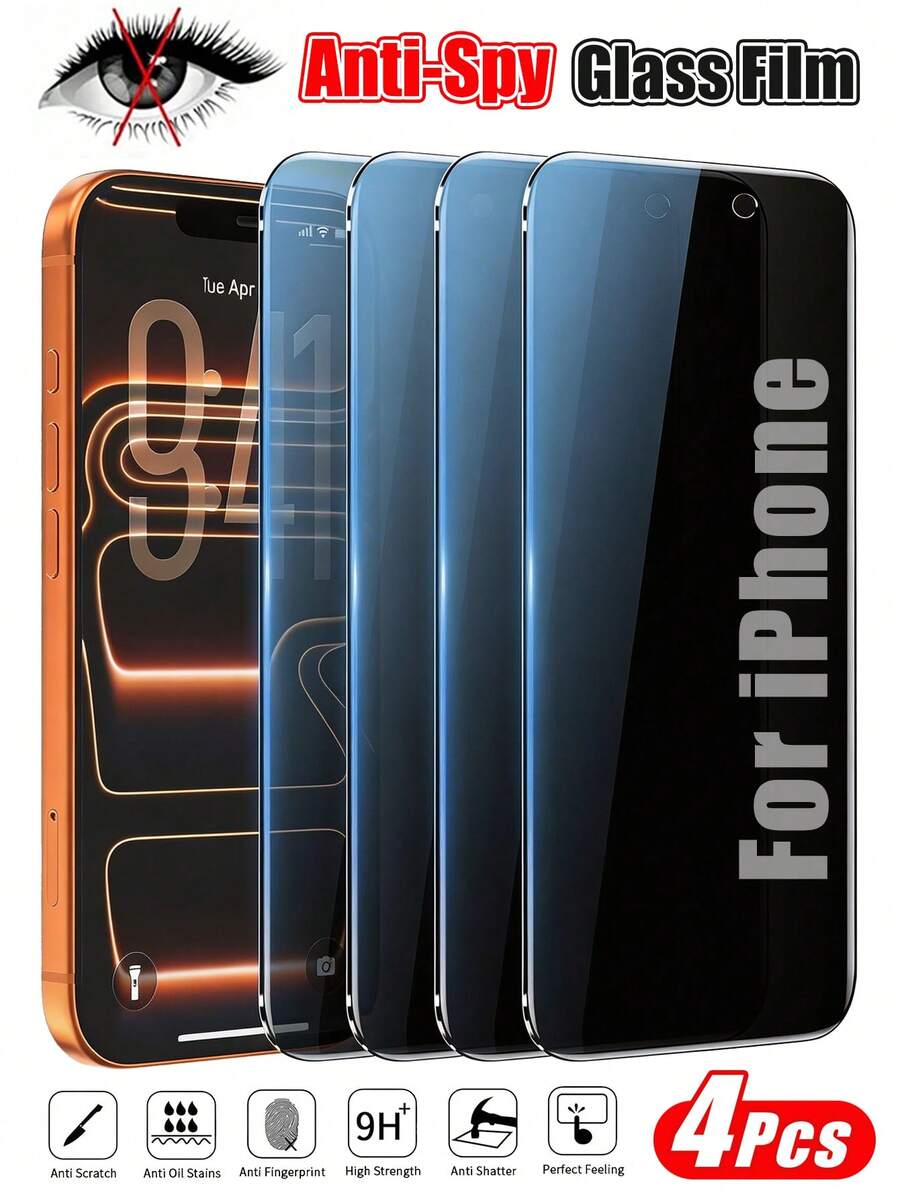 MIGAE 4 paquetes - Protector de pantalla con privacidad para iPhone 17 Pro Max de 6.9 pulgadas, vidrio templado con protección de privacidad, compatible con 17 Pro, 16 Pro Max, 16, 15 Pro, 14 Pro Max, 13, 13 Pro Max, 12, 11 Pro Max. Sin burbujas, accesorio para teléfono, compatible con fundas de teléfono, adecuado para Pascua, primavera y verano. - Negro - Ver 1