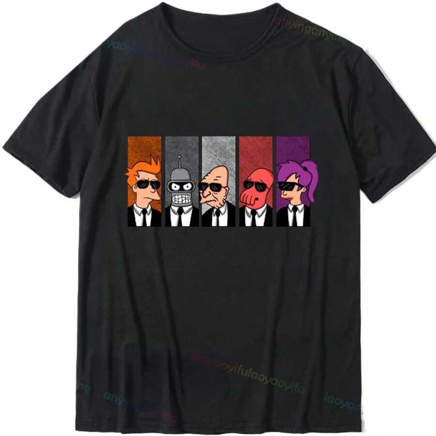 Y2k Futurama Classic Fun Print T-Shirt For Men And Women, Anime Cartoon Unisex Streetwear Short Soft Cotton Tops, 220g. Made Of Durable, Skin-Friendly Premium Fabric With A Soft Feel, Suitable For All Body Shapes And Everyday Wear. Breathable And Lightweight Casual Tops, Stylish Matching Sets For Autumn, Perfect For Daily Life, Outdoor Activities, Travel, Vacations, And Various Theme Parties Throughout The Year. - 黑色 - 查看 1