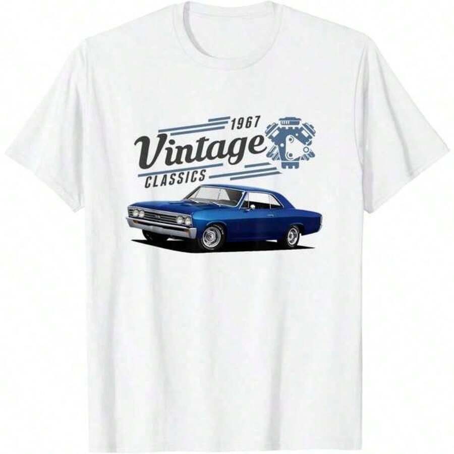 Camiseta Vintage de Coche Deportivo Chevrolet Chevelle SS 1967, Versátil, 100% Algodón, Diseño Casual de Manga Corta y Holgada, Transpirable, Para Adolescentes y Mujeres, Perfecta Para el Uso Diario, Estilo Urbano, Campus, Vacaciones, Compras, Citas y Reuniones en Pequeños Grupos. - Blanco - Ver 1
