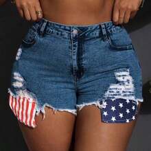 Slayr Plus Size Women 4th Of July Sexy Stretch Denim Super Short Shorts, Blue Women Summer Clothing Women Clothes Woman Summer Clothes Women Bottoms Women Jeans Plus Size - Lavado medio - Ver 1