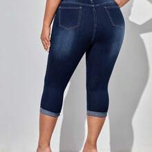 Lady Plus Roll Hem Skinny Capri Jeans - Azul lavado oscuro - Ver 3