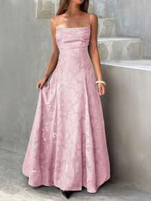 Vestido de verano sexy y elegante para mujer de Unadoll, con cinturón de cordón en la cintura y diseño sin espalda, hecho de tela jacquard, adecuado para vacaciones, playa, citas, vuelta al colegio, bodas, fiestas y otras ocasiones - Rosa 2 - Ver 6