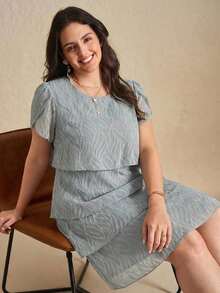 Reflora Vestido de moda con cuello redondo, mangas con volantes y estampado floral para mujer de talla grande - Multicolor - Ver 3