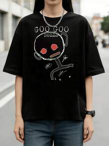 Goo Goo Dolls Band Retro Cartoon Doll Cotton Summer Short Sleeve T-Shirt - Black - View 1
