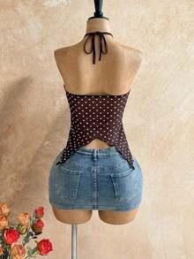 Camiseta asimétrica con decoración de conchas marinas, adecuada para vacaciones en la playa, verano - Marrón - Ver 2