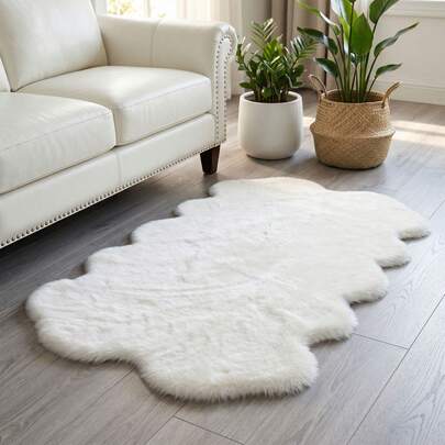 1pc Soft Fluffy Faux Fur Rug, Washable Short Plush Asymmetrical Shaped Carpet With TPR Non-Slip Bottom, Comfortable Home Decor Mat For Bedroom, Living Room, Study, Office, Sofa Side, Closet, Vanity Room