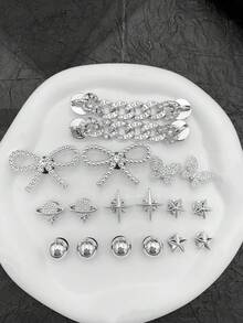 18件套多功能蝴蝶结链鞋夹，可拆卸DIY装饰，多功能鞋饰，适用于女士凉鞋、拖鞋、沙滩包，适合作为节日和生日派对礼物 - 銀色 - 查看 7