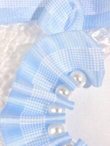 nicovaer 1pc Blue Cute Plaid Ribbon Bow Tie Collar, Neck Circumference 20-50cm, Faux Pearl Pet Necklace For Small/Medium Dogs & Cats, Suitable For Daily Pet Accessories - Blue - View 7