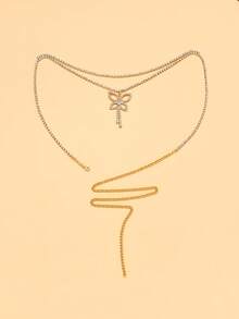 1 pieza Cadena de cintura con doble capa de mariposa con diamante de imitación, nuevo accesorio de joyería de estilo europeo y americano para mujeres para playa y resort de verano - Multicolor - Ver 5