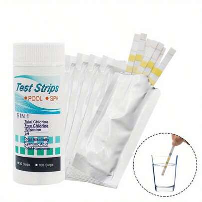50 pièces Bandelettes de test de pH pour piscine, Bandelettes de test de qualité de l'eau 6 en 1 pour piscine et spa, Test rapide pour le chlore/pH/dureté, réactif haute sensibilité, convient pour le test de la qualité de l'eau de piscine, de source chaude et de spa
