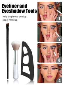 3pcs Eye Makeup Tool Set - 2 Professional Eyeshadow Brushes, Eyeshadow Applicator, Eyeshadow Stamp Template, Quick Makeup Template, Eyeshadow Mold, Eye Makeup Tools, Suitable For Beginners As Eye Makeup Assistant, Easily Create Professional Makeup, Convenient Makeup Anytime, Anywhere - Multicolor - View 3