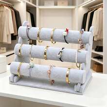 1pc Velvet T-Bar Bracelet Display Stand, Necklace Holder, Jewelry Rack, Jewelry Storage Organizer, Desktop Display Stand, Desktop Jewelry Rack, Mother's Day Gift, Suitable For Retail Display Cabinet, No Electricity Needed, Sturdy Plastic Base, Great For Displaying Necklaces, Bracelets And Watches - Multiple Styles - View 17