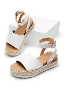Women's Platform Espadrilles Casual Ankle Strap Wide Wedge Sandals Comfortable Dressy Summer Shoes - trắng - Xem 1