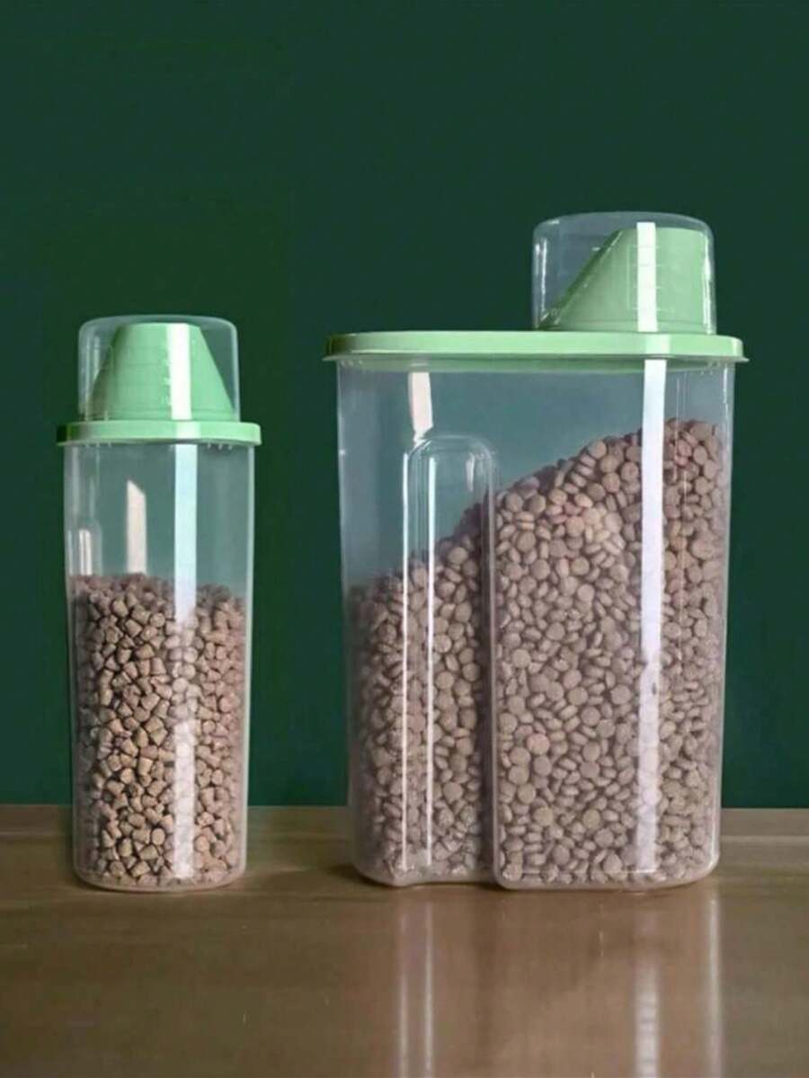 1pc Clear Random Pet Food Storage Box For Dog And Cat Food Storage, Sealed Cereal Storage Jar, Clear Plastic Bottle With Lid, Cereal Storage Box, Kitchen Lunch Bucket, Dog Food Cat Food (The Two Green Colours In The Picture Are Sent Randomly) - 1.9L-2.5L - View 1