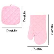 Refreshing Pink & Blue Kitchen Heat Resistant Gloves & Pot Holders Set, Thick Non-Slip Design Suitable For Oven & Microwave, Practical & Stylish Kitchen Accessories - View 6