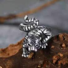 Anillo de tigre para hombre, adecuado para uso diario - Plata antigua - Ver 9