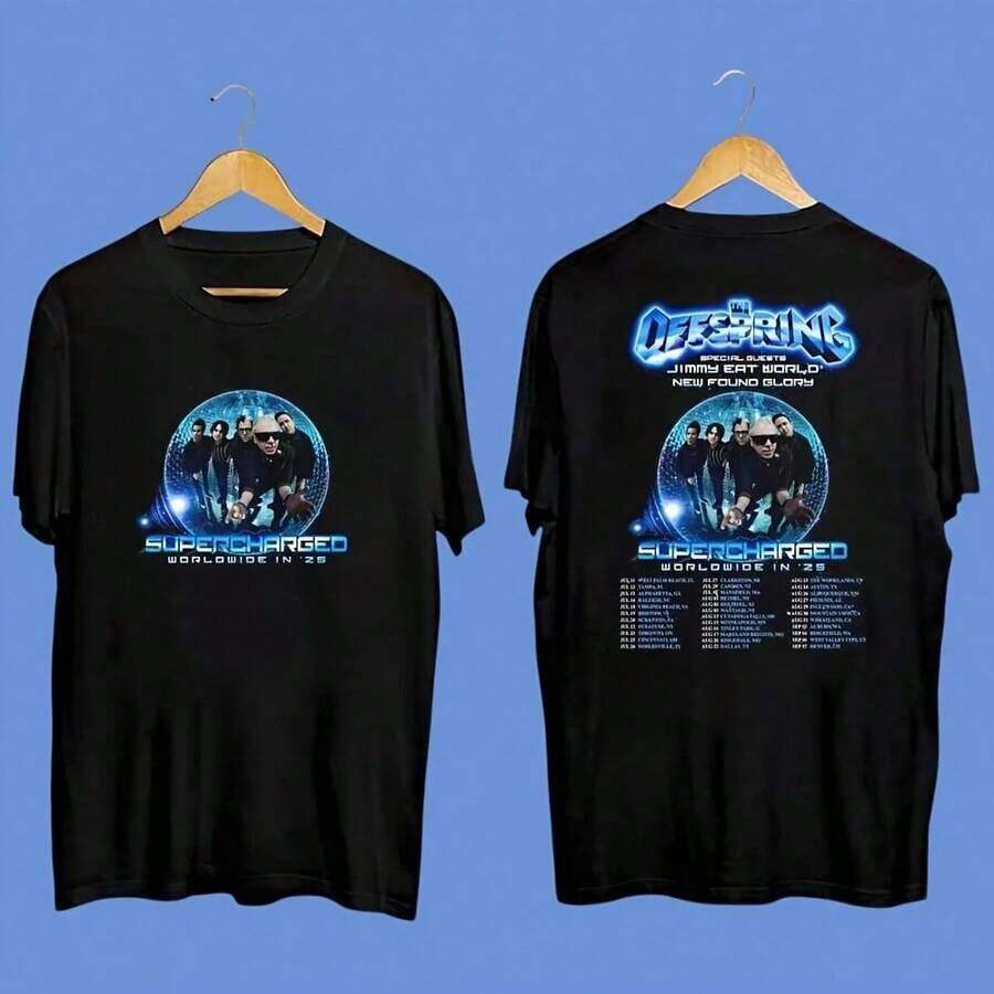 Camiseta de la banda de rock The Offspring Supercharged Worldwide In 2026 Music - Negro - Ver 1