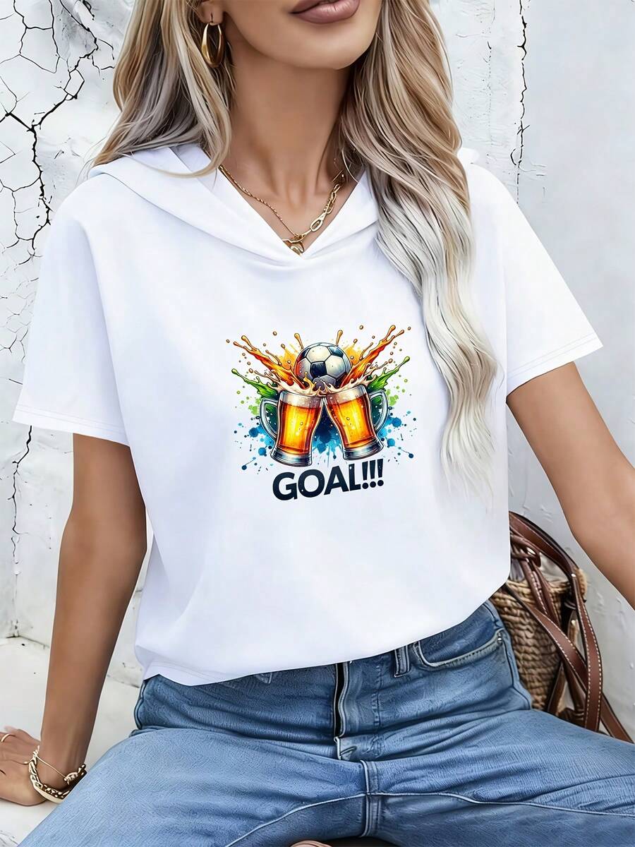 Women's Y2K Style Activewear With US-Mexico Striped Pattern, Loose Fit Hooded Sweatshirt, Soft And Comfortable Top, Stylish And Fashionable, Short Sleeve Hoodie - 黑色 - 查看 1