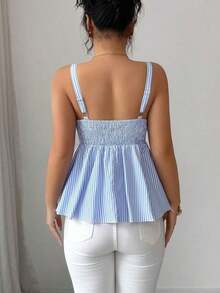 Top sin mangas casual para mujer, diseño de moda con tirantes de lazo, nudo de moño, a rayas azul y blanco, cintura ceñida, sexy y favorecedor, versátil para uso diario y citas, verano - Azul y blanco - Ver 2