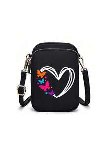 Colorful Gradient Butterfly Heart Pattern Crossbody Bag, Compact Oxford Fabric Multi-Pocket Shoulder Bag And Phone Bag With Gold Zipper, Adjustable Shoulder Strap, Coin Storage And Earphone Hole - Perfect For Daily Commute And Casual Outings, Summer Beach Travel, Delicate Texture - Multicolor - View 15