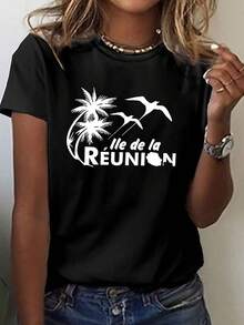 Camiseta casual esencial de manga corta y cuello redondo, con diseño de la Isla de Pascua, es perfecta para la primavera y el verano, diseñada para mujeres en suave algodón para uso diario en el verano. - Blanco - Ver 7