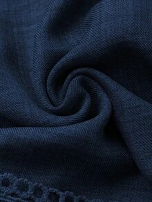 Clasi Vestido mini de manga abullonada con ribete de encaje de unicolor para mujer, para verano - Azul marino - Ver 5