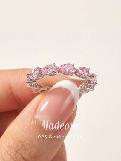 MADEONE 1 chiếc nhẫn bạc 925 hình giọt nước đính đá Cubic Zirconia, quà tặng kỷ niệm ngày cưới thời trang cho nữ, trang sức tinh tế, phù hợp để đeo hàng ngày.