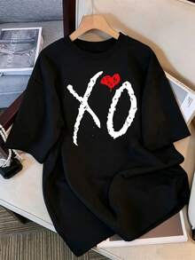 2026 T-Shirt, XO Graffiti Logo Graphic T-Shirt, Minimalist Oversized Pop Singer T-Shirt, Black Cotton Casual Top, Retro Bootleg Style K-Pop Idol Oversized T-Shirt, Vintage Graphic Print T-Shirt, Loose Short Sleeve Casual Top, Fan Merchandise, Black Streetwear Fan T-Shirt, Vintage K-Pop Star Graphic T-Shirt, Short Sleeve Oversized T-Shirt With Retro Lightning Letter Print, Black Crew Neck Casual Top, Streetwear Style Idol Fan Gift, Comfortable Loose Fit Cotton Blend T-Shirt For Women And Men. - Black - View 1