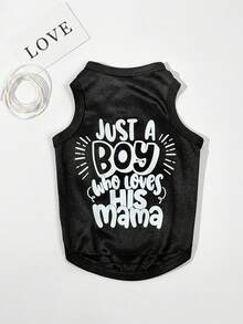 LUCKIE LABO 1pc "Just A Boy Who Loves His Mama" Letter Slogan Funny Print Pet Vest, Physical Flea Protection, Reduces Shedding, Insulated & Breathable Dog Vest, Suitable For Large And Small Dogs And Cats, Indoor And Outdoor - Black - View 14