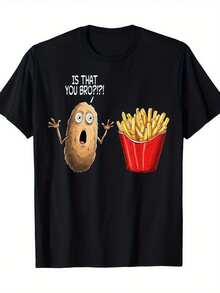Elegante Camiseta Diaria Divertida con Diseño de Hamburguesa y Papas Fritas, Camiseta de Manga Corta para Hombre, 220g, Camiseta Chic de Moda - Negro - Ver 7