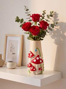 1Pc 3D Mushroom Relief Resin Vase Set - Cute Cottagecore Flower Vase For Living Room & Desk, Home Decor Accent | Home Decor, Room Decor, Boho Decor, Desk Decor, Cute Collectible, Unique Gift, Table Centerpiece, Housewarming Gift - New Model - View 2