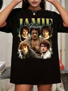 Retro Jamie Fraser T-shirt, Jamie Fraser Hoodie, Jamie Fraser Sweatshirt, Jamie Fraser Rock Style Bootleg T-shirt - Svart - Visa 6