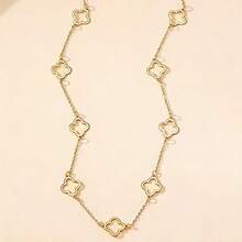 1pc Elegant Delicate Long Hollow Clover Flower Necklace, Fade-Resistant & Hypoallergenic For Women, Versatile Fashion Accessory Suitable For Daily Wear, Banquets, Parties, Birthdays, Graduations, Mother's Day, Valentine's Day Gifts, All Seasons - Gold - View 5