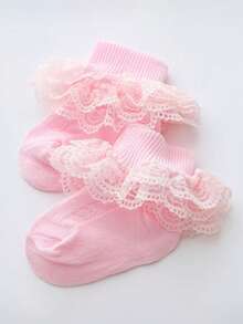 5 pares de calcetines de bebé primavera/verano, calcetines de princesa de encaje blanco, calcetines de encaje ligeros, suaves, transpirables y versátiles, adecuados para fiesta de cumpleaños/regalo de vacaciones/uso diario - Multicolor - Ver 4