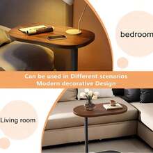 C-Shaped Compact Sofa Side End Table Coffee Laptop Table Living Room Bedroom UK - Brown - View 5