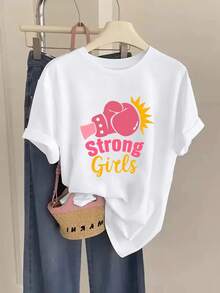 Camiseta con estampado de guantes de boxeo resistentes| Camiseta Casual de Manga Corta y Cuello Redondo para Mujer, Transpirable y Versátil para Primavera y Verano, Estilo Y2k - Blanco - Ver 10