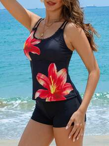 Bộ bikini hai mảnh in họa tiết thanh lịch dành cho nữ, bao gồm áo hai dây và quần bikini, thích hợp mặc đi biển vào mùa hè. - Nhiều màu - Xem 2