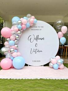 Customizable Round Backdrop (Excluding Stand), Personalized Round Wedding Arch Cover Background - Can Customize Any Text Design, Suitable For Wedding Ceremonies, Anniversary Parties And Event Styling, Modern Round Design, Smooth Texture - Multicolor - View 2