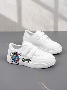 1 Pair Affordable & Fashionable Casual Sports Shoes For Kids, Durable Basketball Sneakers Suitable For Daily Wear, Outdoor Activities, Christmas Gift, Breathable Fabric, Flexible Sole, Children Sports Shoes, Vacation Gift, 2D Flat - White - View 5